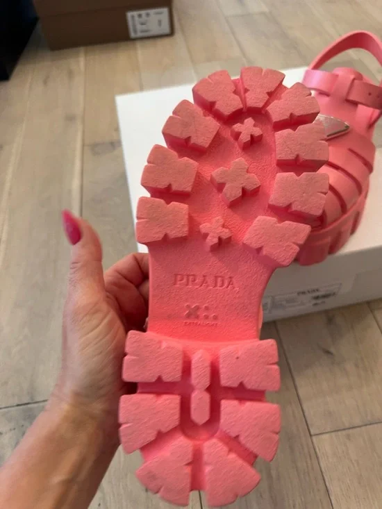 Prada Coral Pink Chunky Jelly Caged Sandals - Picture 3 of 10